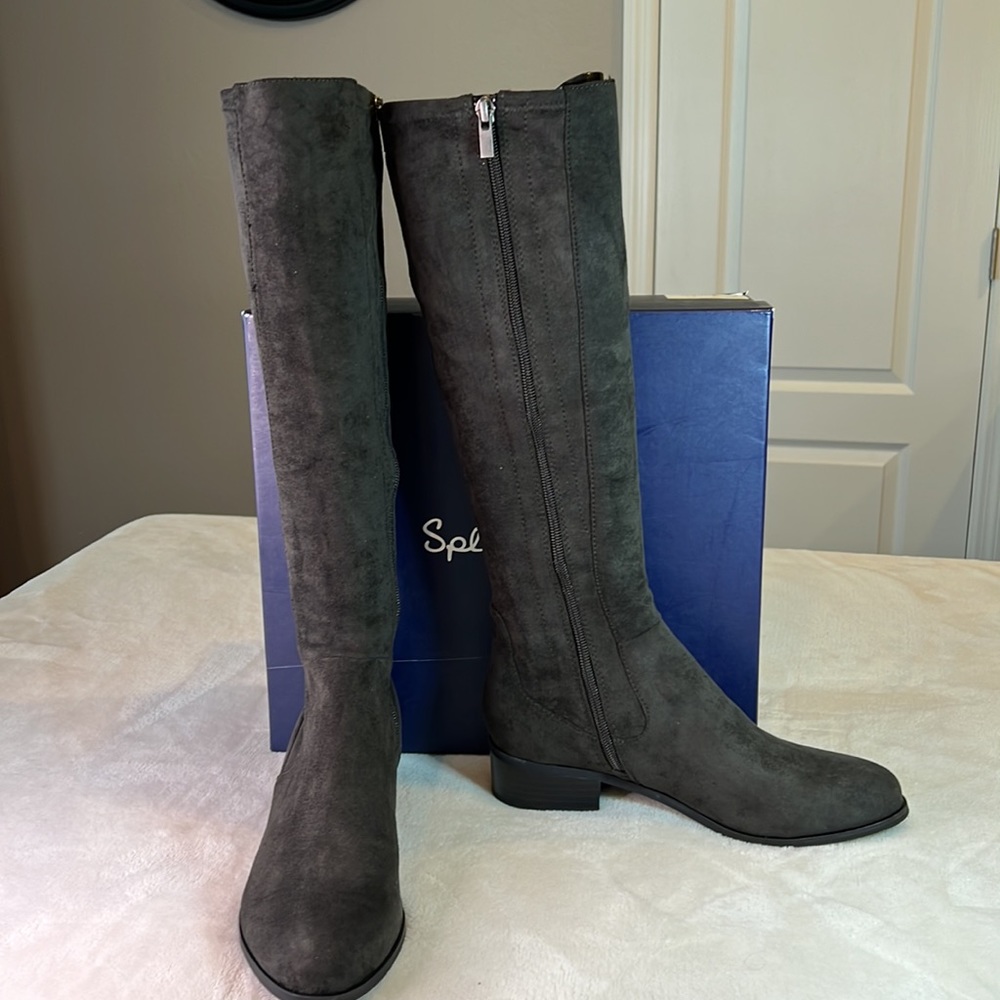 Closet Closing Sale! SPLENDID Patch Knee High Stone Grey Stretch Suede Size 8